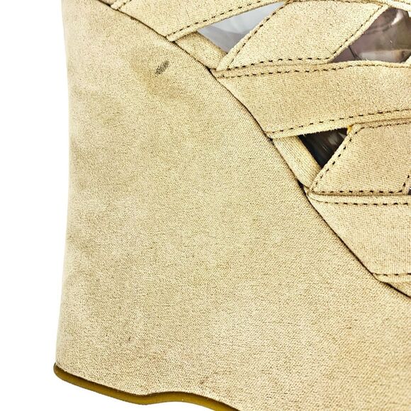 G by Guess Hampton Faux Suede Platform Wedge Sandal Size 9.5 Beige Light Tan - Picture 9 of 11